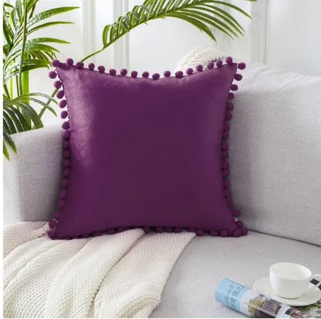 Velvet Pom-Pom Cushion Cover