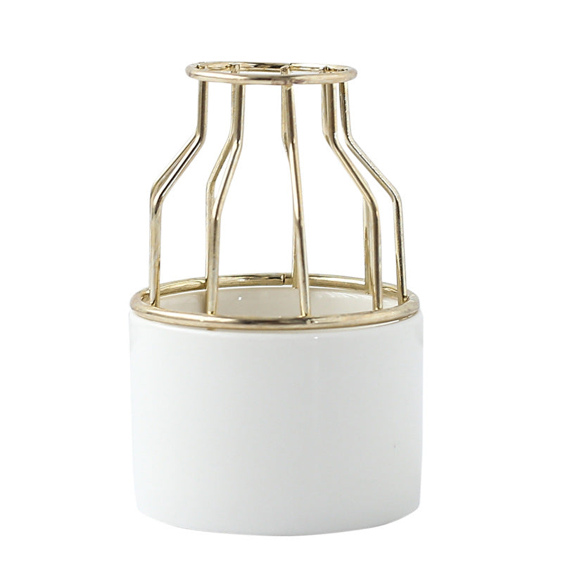 Ceramic Bud Vase with Iron Stand