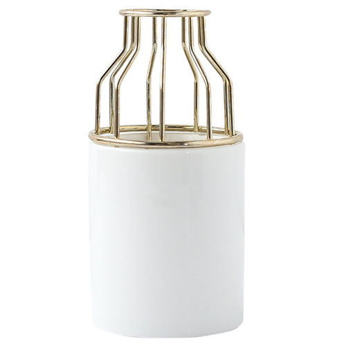 Ceramic Bud Vase with Iron Stand