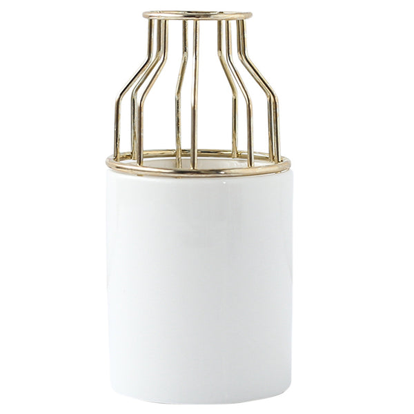Ceramic Bud Vase with Iron Stand
