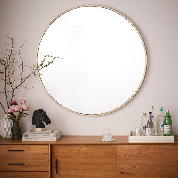 Round Metal-Frame Wall Mirror