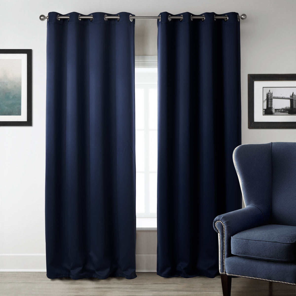Navy Printed Blackout Curtain