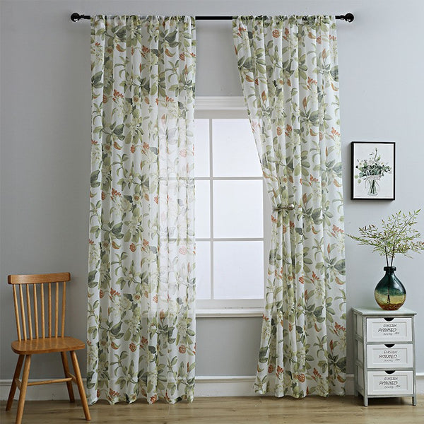Printed Linen-Look Sheer Curtain