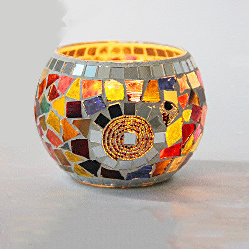 Mosaic Glass Tealight Holder - A color