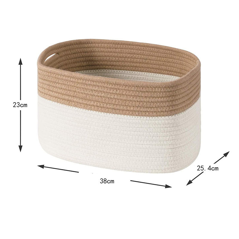 Rectangular Cotton Rope Basket - Yellow And White