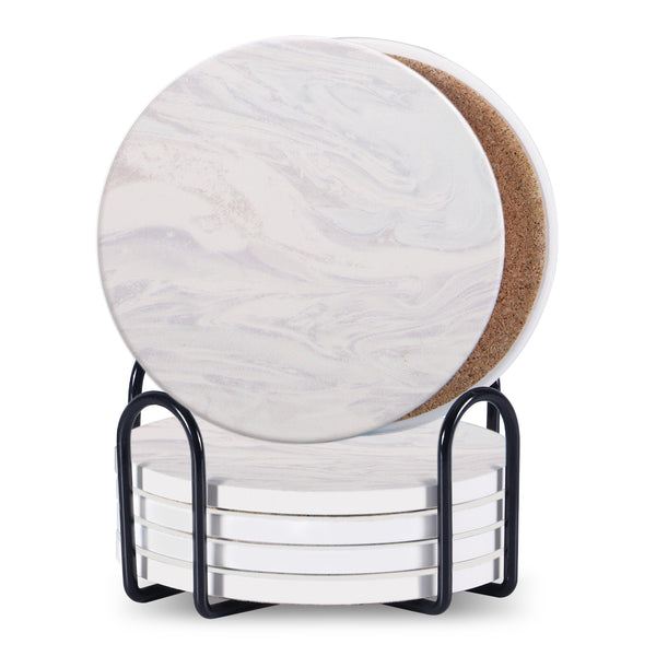 Ceramic Coasters with Stand, Set of 6