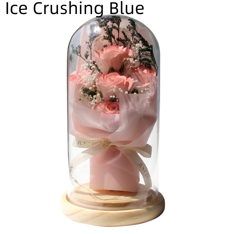 Preserved Rose Glass Dome - Ice Crushing Blue
