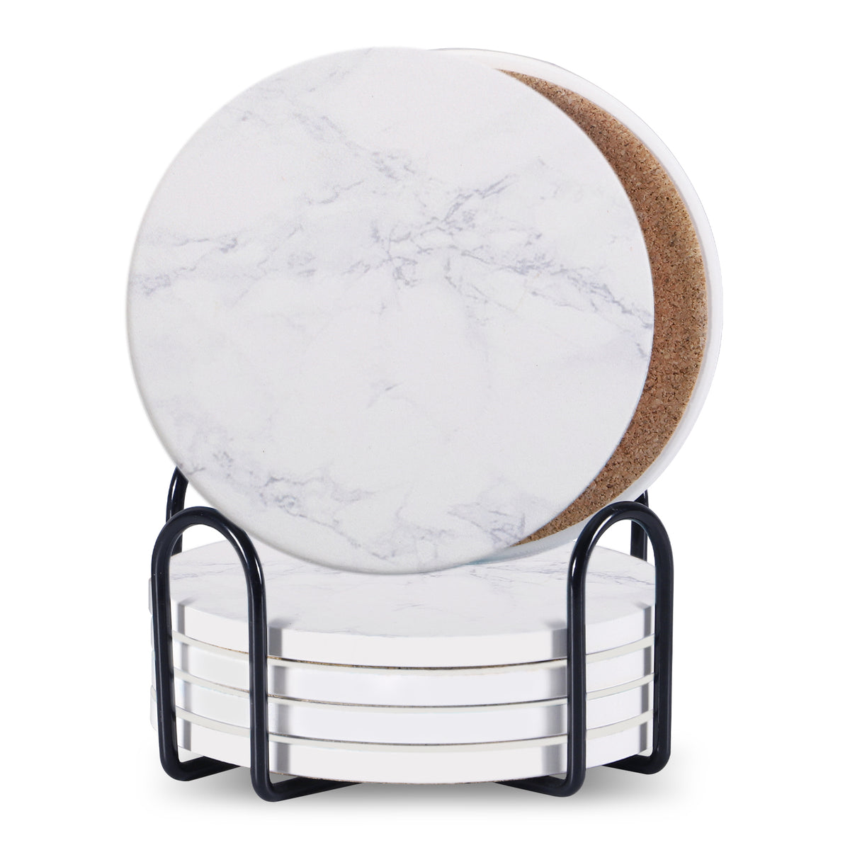 Ceramic Coasters with Stand, Set of 6 - 05Style